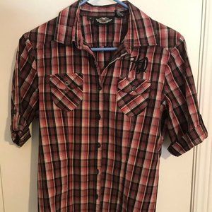 Pink/Black Plaid Harley Davidson Shirt